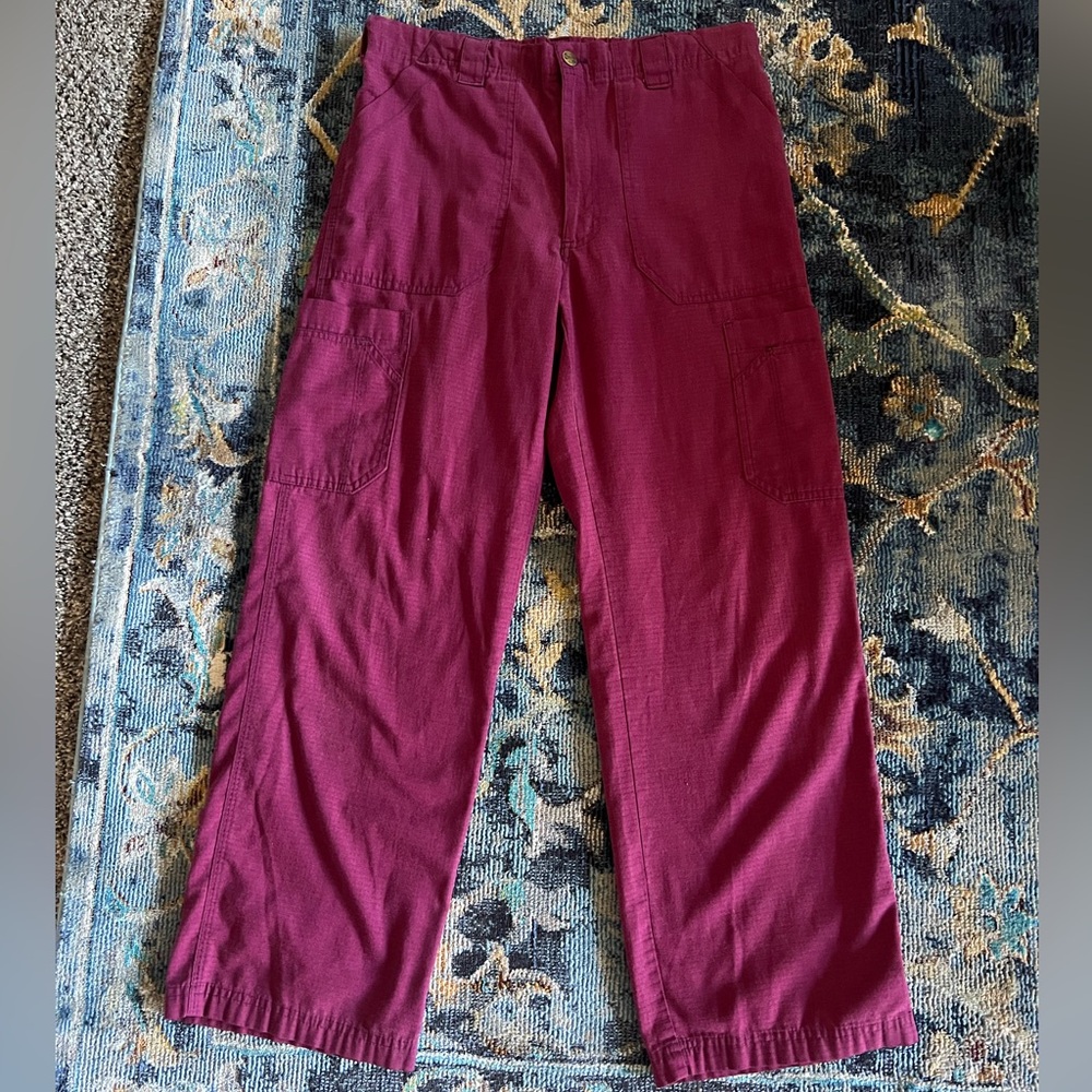 vintage y2k red purple carhartt scrub style work wear pants